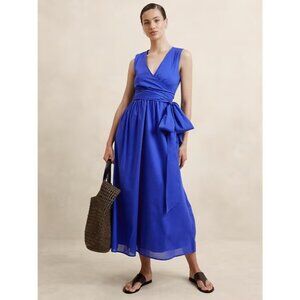 Banana Republic Factory Voile Wrap Waist Maxi Dress Sleeveless Azul Blue Size 4